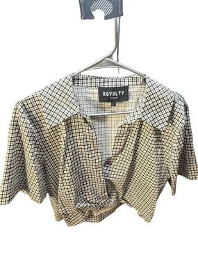 Royalty by Maluma Checkered Cropped Shirt – Size L – Trendy Chic Style